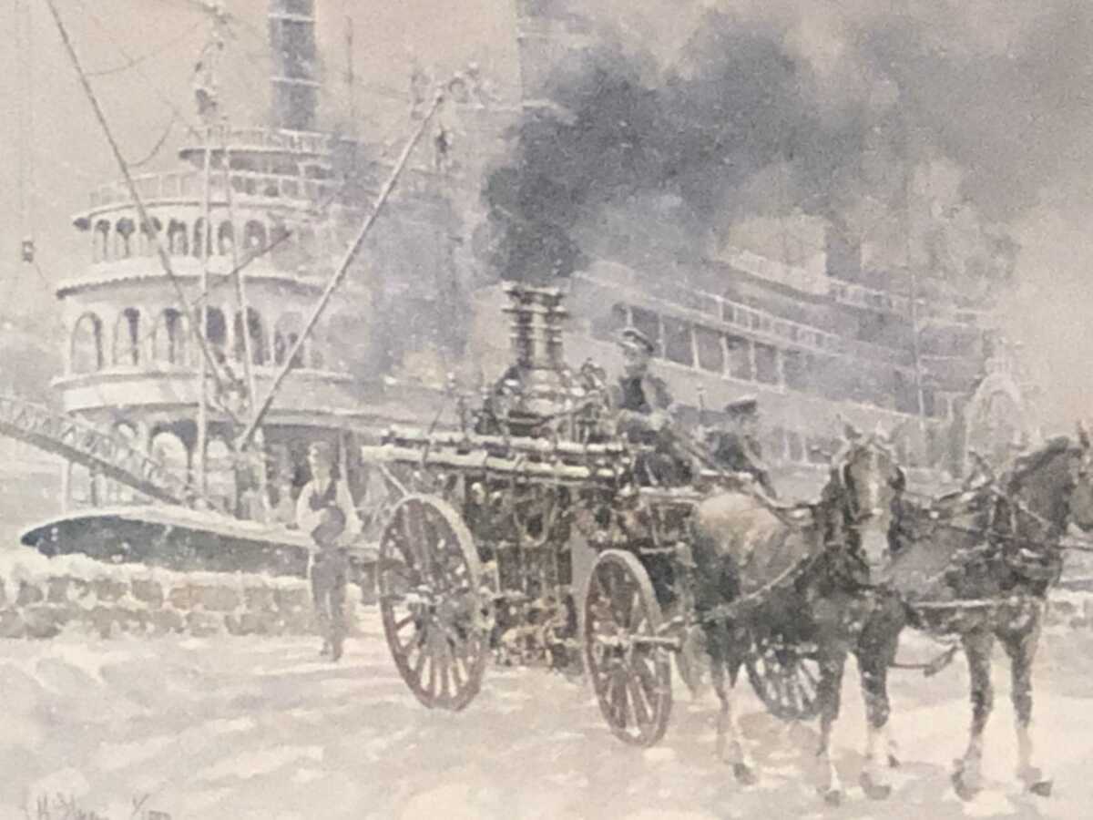Horse Drawn Fire wagon riverfront