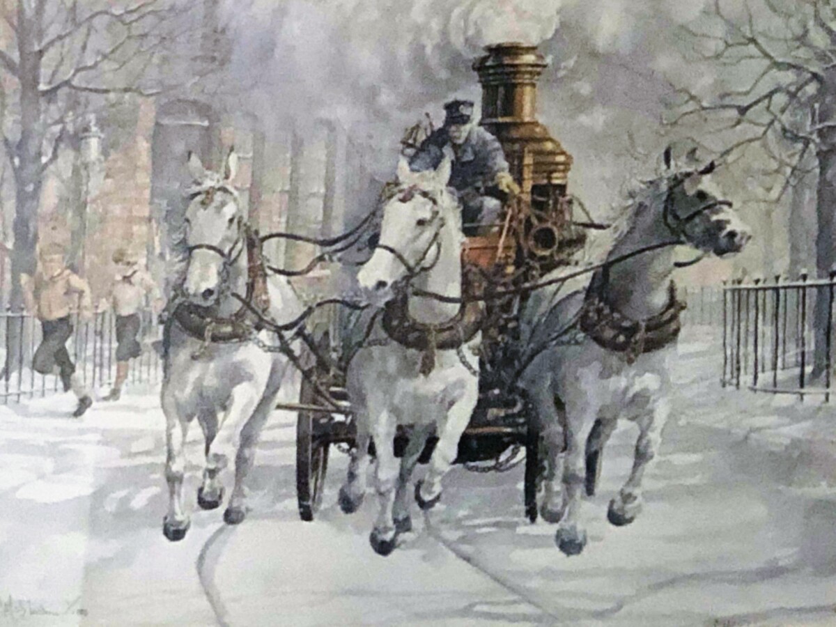 Horse Drawn Fire Wagon going to a fire